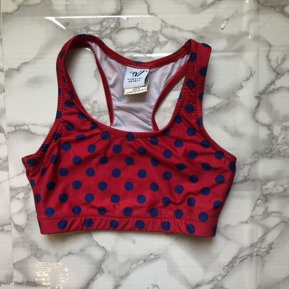 Varsity Red and Blue Polka-dot Sports Bra
